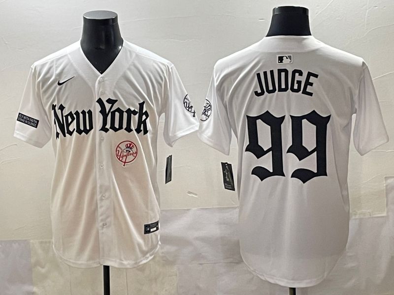 Men 2025 New York Yankees 99 Judge White Five generations Joint Name Nike MLB Jersey style 18